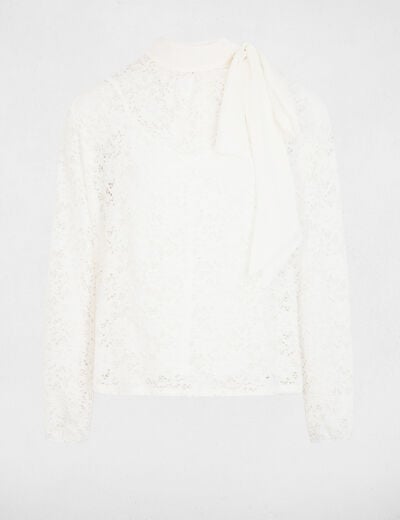 Lace t-shirt with lavallière white women