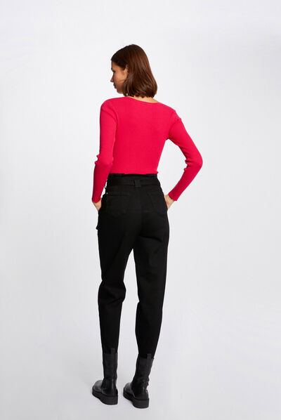 Long-sleeved jumper with U-neck raspberry ladies'