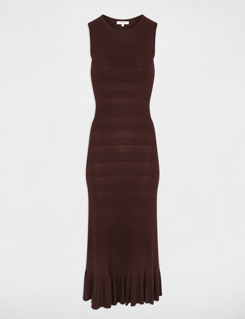 Long knitted sleeveless dress dark brown women