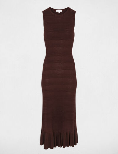 Long knitted sleeveless dress dark brown women