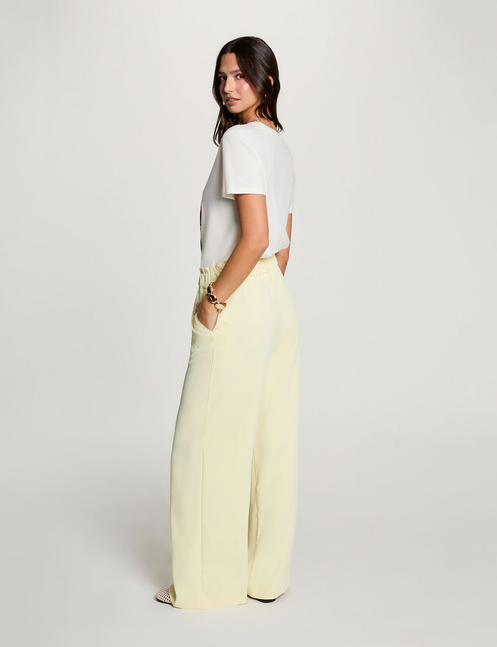 Wide leg trousers pastel yellow women
