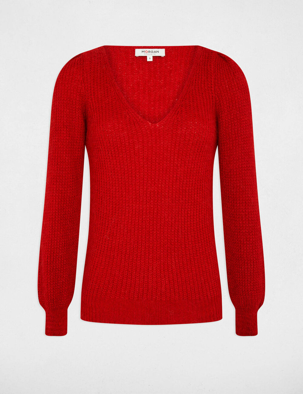 Long-sleeved jumper with V-neck medium red women
