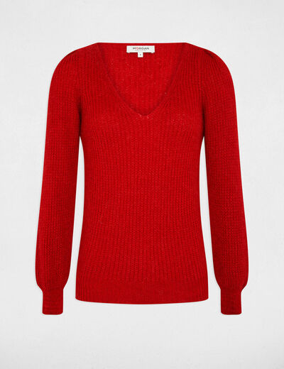 Long-sleeved jumper with V-neck medium red ladies'
