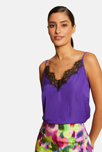 Blouse with thin straps and lace dark purple ladies'