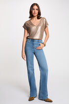 Ribbed v-neck t-shirt bronze color women