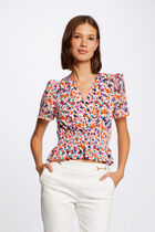 Short-sleeved t-shirt floral print ecru women