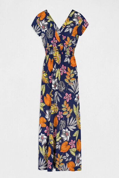 Maxi A-line dress with vegetal print multico ladies'