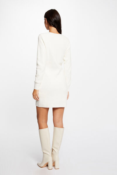 Fitted jumper dress with buttons ivory ladies'