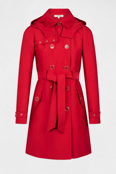 Straight belted trenchcoat with hood red ladies'