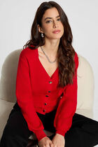 Fitted V-neck cardigan red women