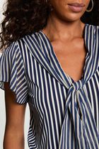 T-shirt with tie neck navy blue women