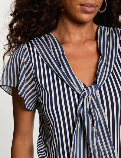T-shirt with tie neck navy blue women