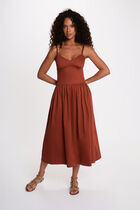 Dress with thin strap neckline cognac brown women