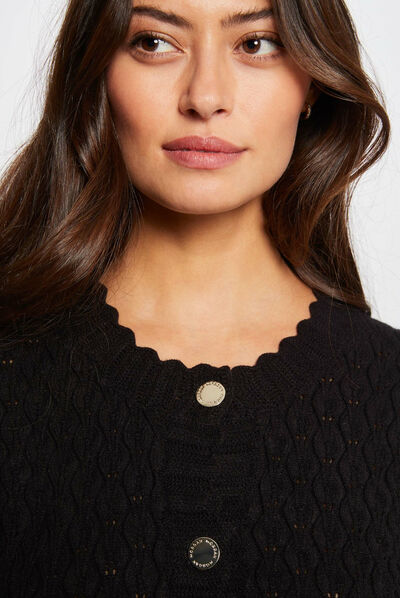 Long-sleeved cardigan with round neck black ladies'