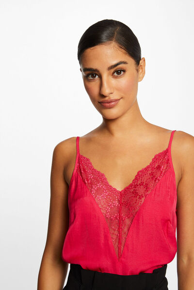 Blouse with thin straps and lace raspberry ladies'