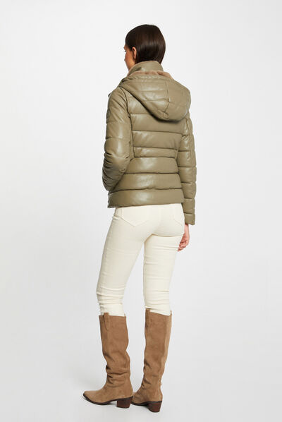 Straight padded jacket with hood mid-green ladies'