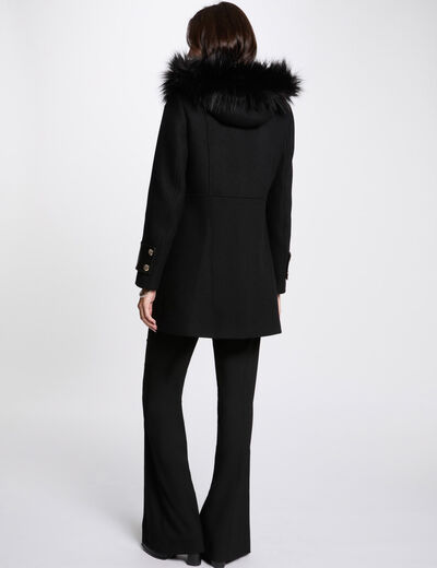 Coat faux leather details black women
