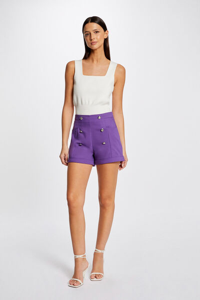Straight city shorts with buttons dark purple ladies'