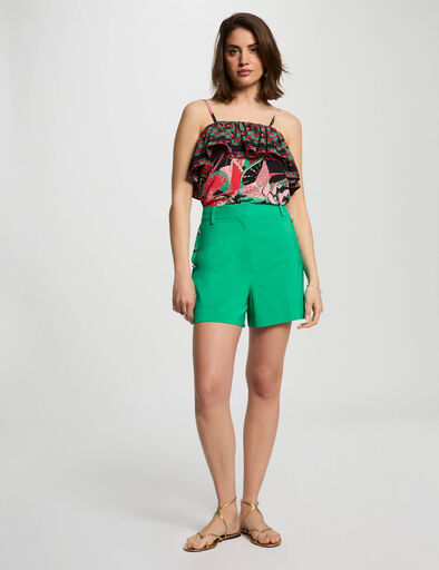 Loose shorts with buttons emerald green women