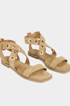 Flat suede leather sandals beige women