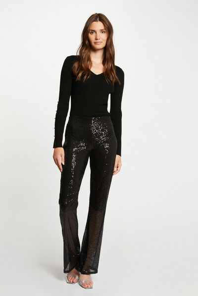 Wide leg trousers with sequins black ladies'