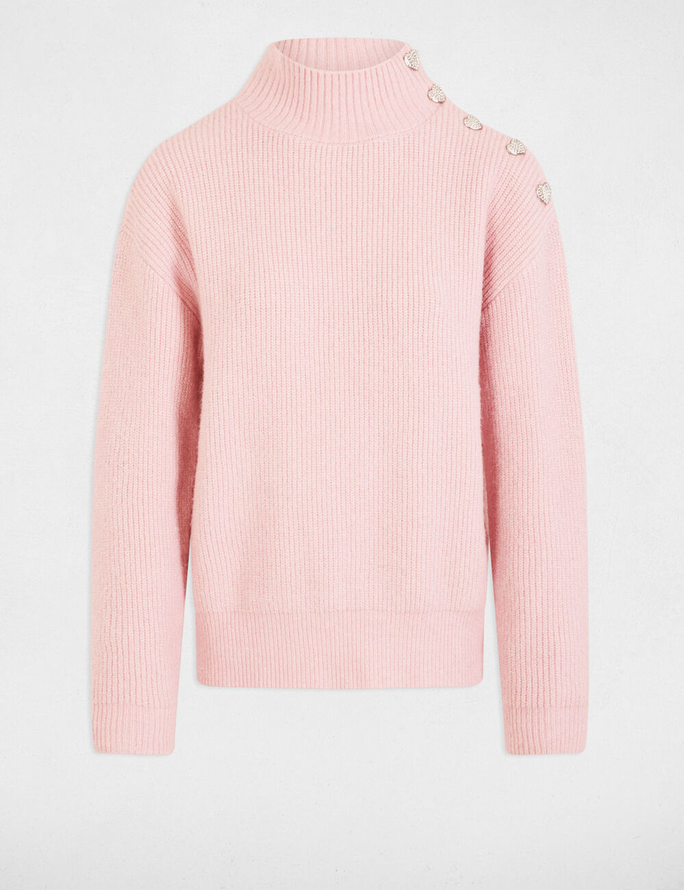 Long-sleeved jumper with buttons light pink women