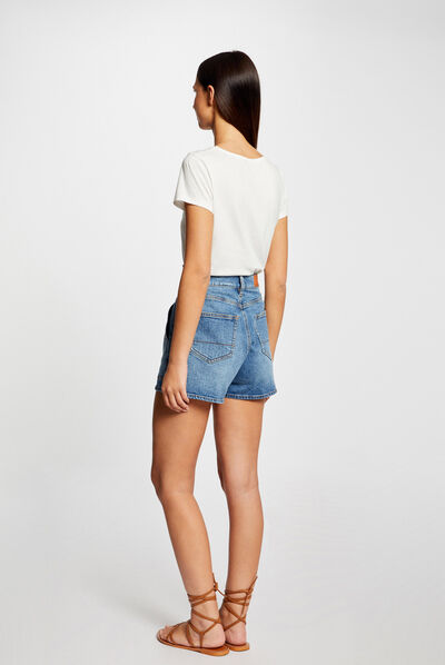 Short-sleeved t-shirt with message ecru ladies'