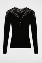 Long-sleeved jumper with lace black women