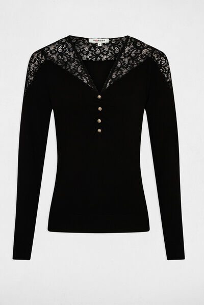 Long-sleeved jumper with lace black ladies'