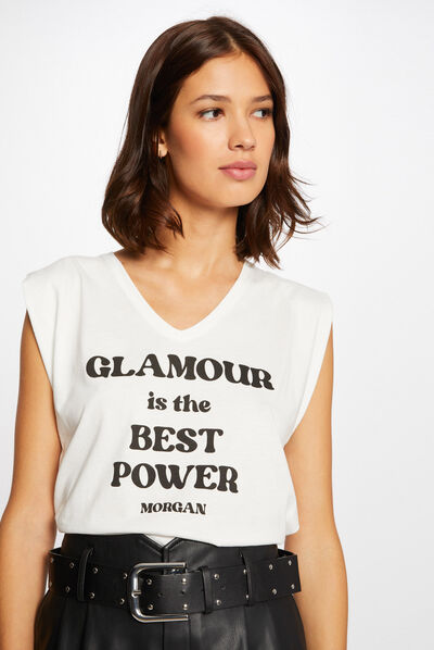 Short-sleeved t-shirt with message ecru ladies'