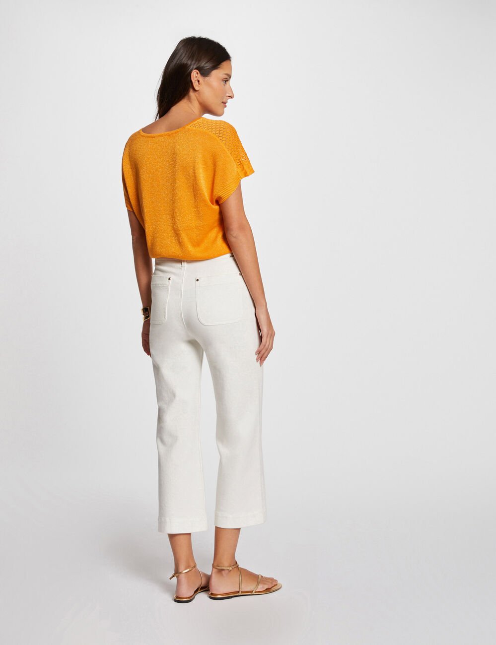 Jumper V-neck short sleeves orange women