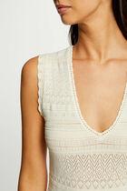 Robe tricot longue ajustée ivoire femme