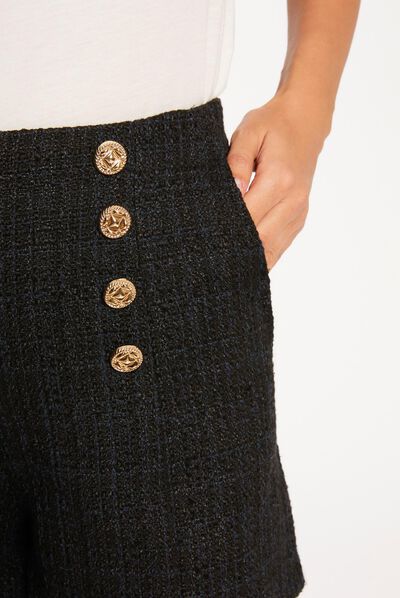 High-waist straight shorts with buttons navy ladies'
