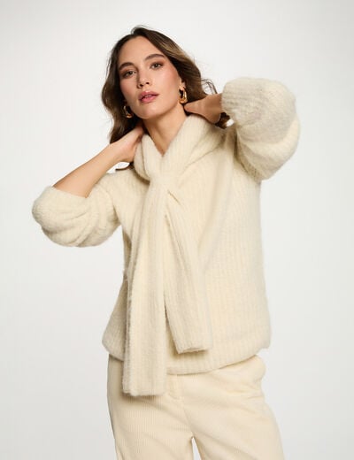 Sweater with scarf collar ivory women