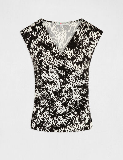 Short-sleeved t-shirt abstract print black ladies'