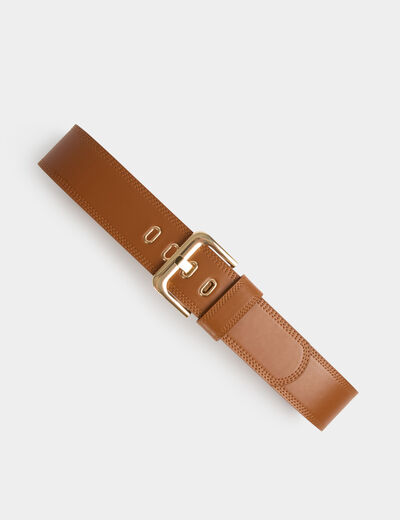 Wide faux leather belt camel women