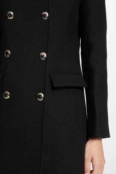 Long double breasted coat black ladies'