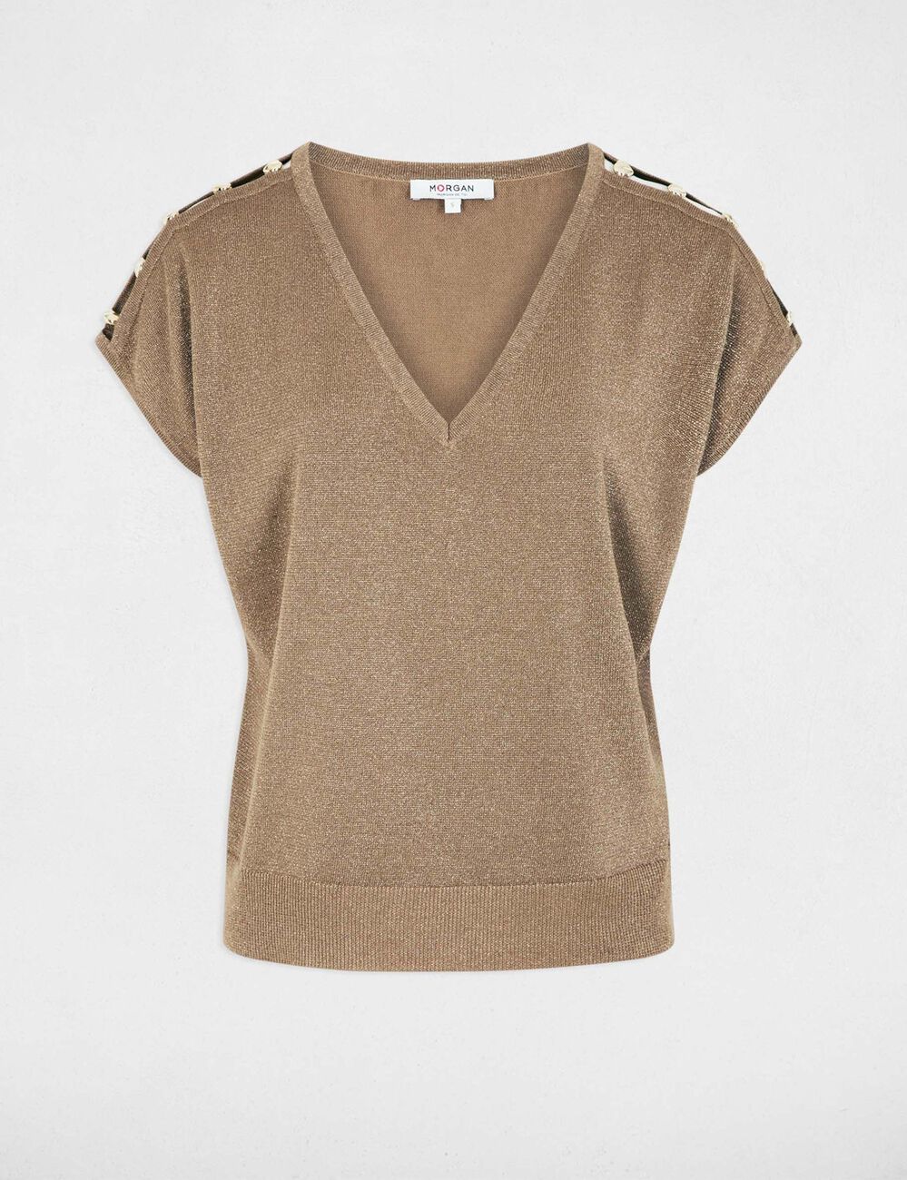 Oversized V-neck sweater taupe women