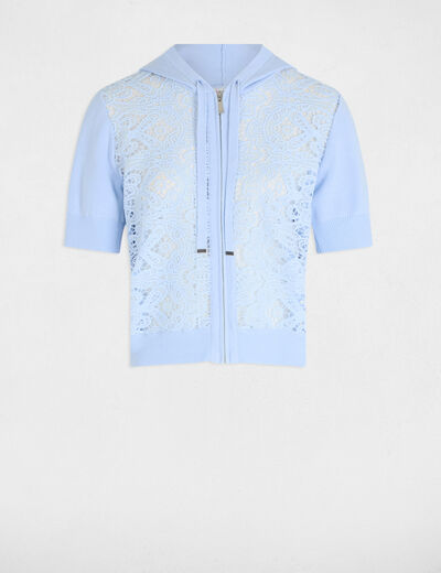 Short-sleeved cardigan hood sky blue women