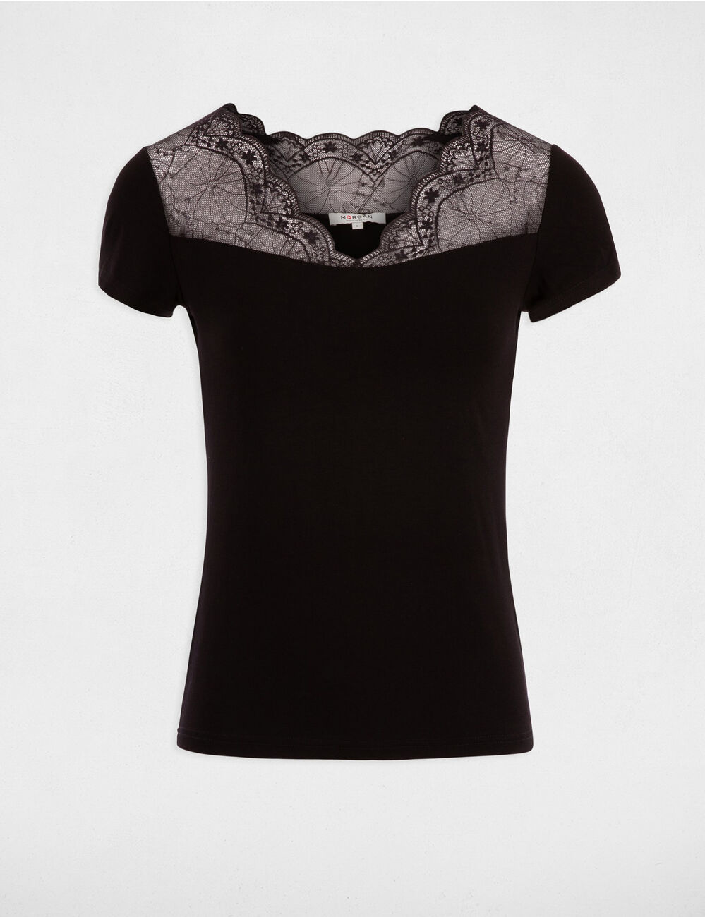Fitted t-shirt with lace insert black women