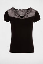 Fitted t-shirt with lace insert black women