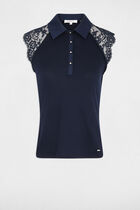Lace t-shirt with turn-down collar navy blue women