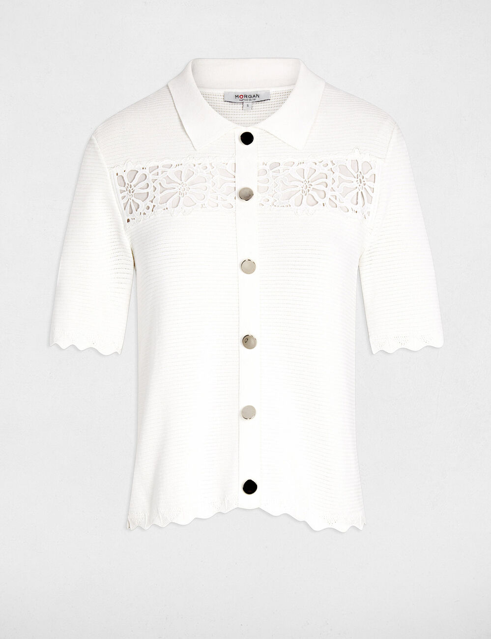 Embroidered openwork sweater white women