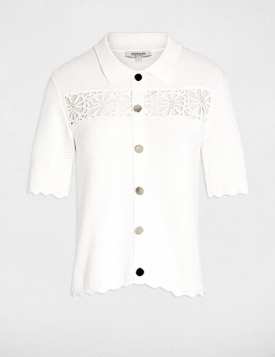 Embroidered openwork sweater white women
