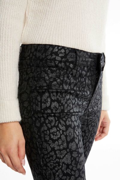 Skinny trousers wet effect leopard print black ladies'