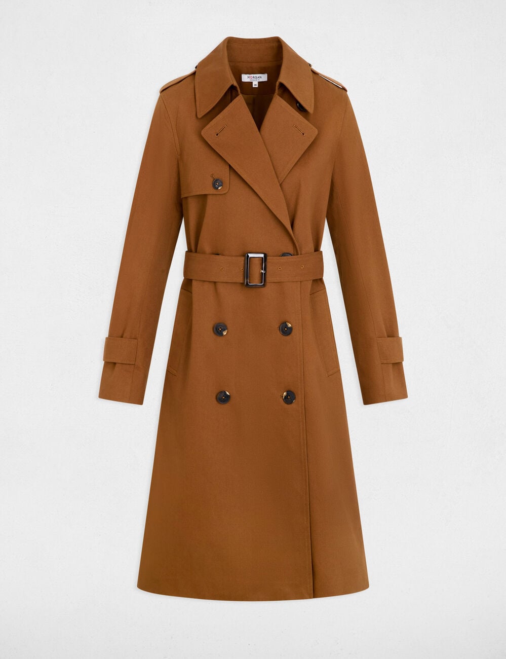Long trench coat with tailored collar cognac brown women