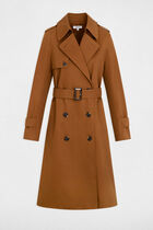 Long trench coat with tailored collar cognac brown women