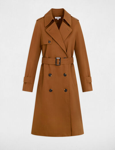 Long trench coat with tailored collar cognac brown women