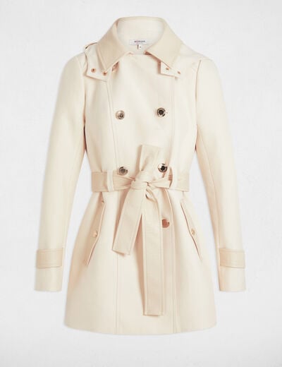Trenchcoat faux leather detail ivory women