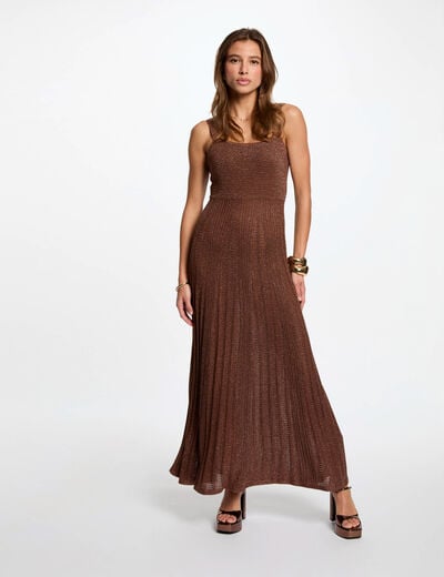 Straight maxi knitted dress cognac brown women